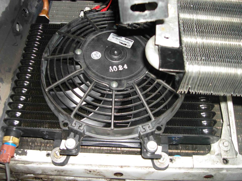 Transmission cooler with fan and visible text A024