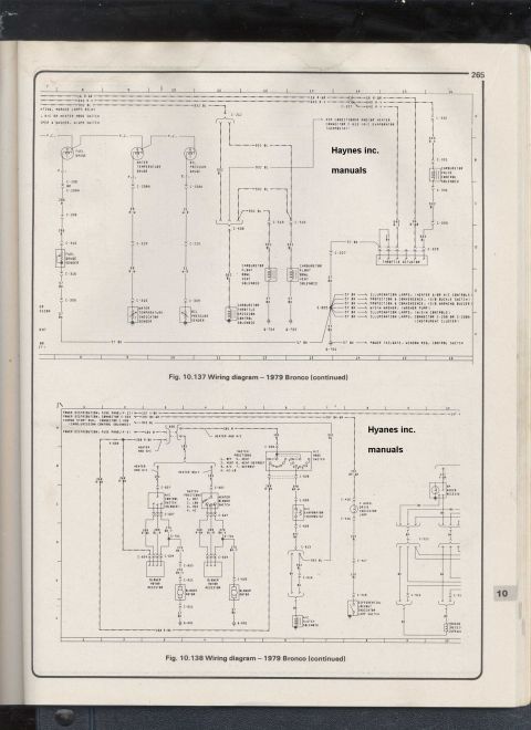 1979 Ford Bronco - Scanned Haynes manual page showing two 1979 Ford Bronco wiring diagrams with circuit lines and component callouts.