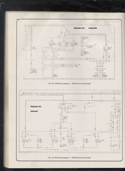 1979 Ford Bronco - Haynes 1979 Bronco wiring schematic (continued) detailing additional circuit branches, connectors and component grounds with wire callouts.