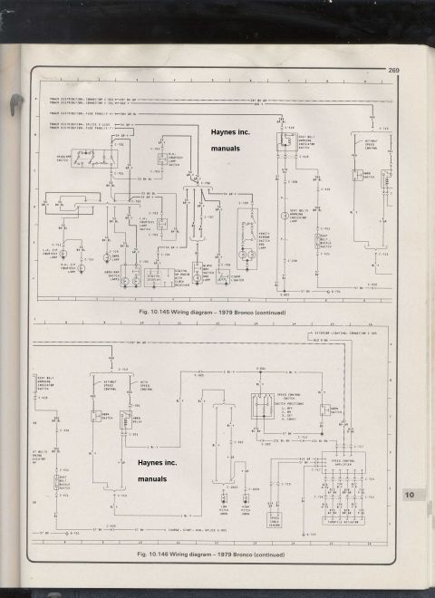 1979 Ford Bronco - Haynes 1979 Bronco wiring schematics (continued) detailing speed-control and display circuits with splice points and wire colors.