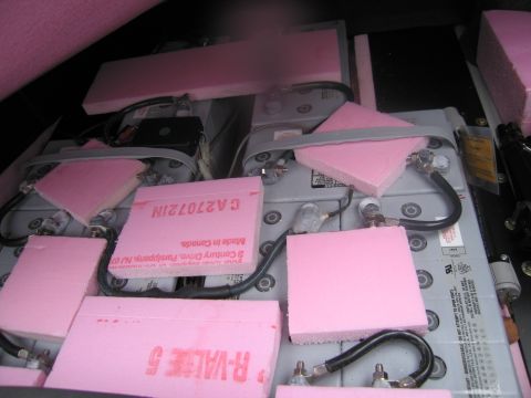 1991 Ford LTD Crown Victoria - A close-up view of a battery bank, possibly for a vehicle or backup power system.