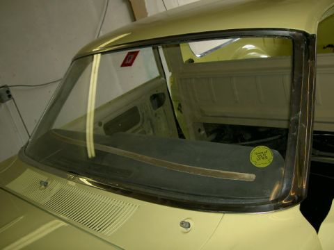 1967 Ford Ranchero - Interior view of a 1967 Ford Ranchero, showing the cab and bed area, with a "Town of Old Lyme" sticker on the windshield.
