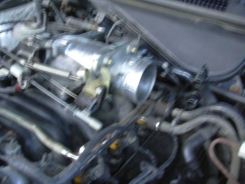 1996 Ford Crown Victoria - Close-up view of engine components including the throttle body and various hoses.