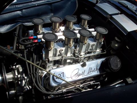 1972 Ford Ranchero - Close-up of a powerful engine with "427 Carroll Shelby" inscribed on the valve cover.