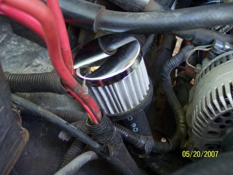 1996 Ford Bronco - I replaced the factory canister-type smog pump filter with this breather thingy to free up some room...also gone thanks to my smog pump del…