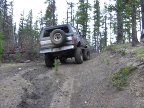 1995 Ford Bronco - Ford Bronco navigates a challenging dirt path through a wooded area.