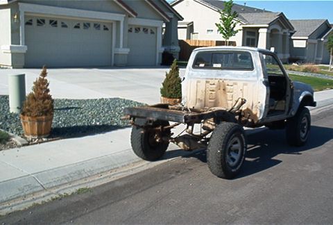1982 Toyota 4Runner - This 1982 Toyota 4Runner is missing its bed and appears to be undergoing some work.
