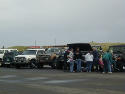 1994 Ford Explorer - A gathering of trucks and SUVs, with people examining a few of the vehicles.