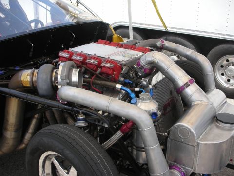 1998 Ford Crown Victoria - Custom engine bay features twin turbochargers and extensive plumbing.