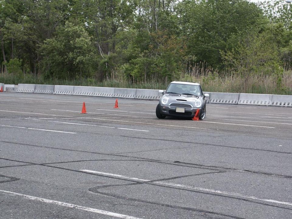 Silver Mini Cooper S on autocross course