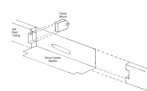 1993 Ford Bronco - Diagram illustrates the assembly of a winch center section with a clevis mount and tubing.