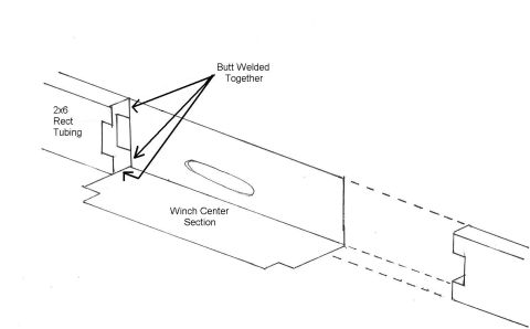 1993 Ford Bronco - This diagram illustrates the construction of a winch center section using butt-welded 2x6 rectangular tubing.