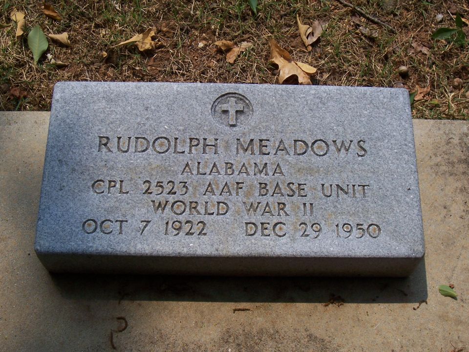 Granite military gravestone for Rudolph Meadows, World War II