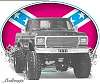 1979 Ford Bronco - This 1979 Ford Bronco is shown from the front, set against a backdrop a Confederate flag design.