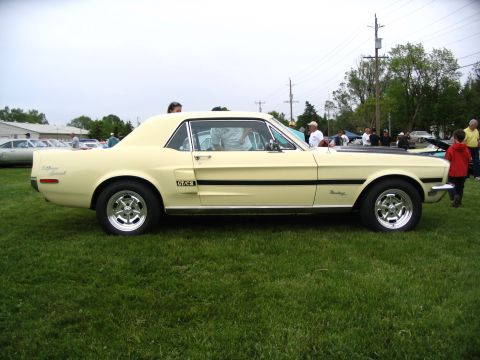 1993 Ford Taurus - A yellow 1967 Ford Mustang GT/CS coupe is displayed at a car show.