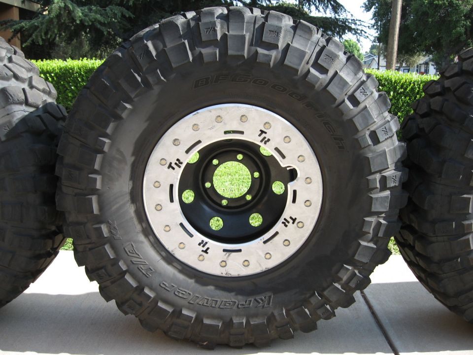 BFGoodrich Krawler mud tire on black beadlock wheel with silver ring