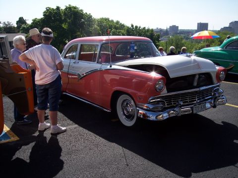 1972 Ford Ranchero - Two-tone 1955 Ford Fairlane Crown Victoria on display at a car show.