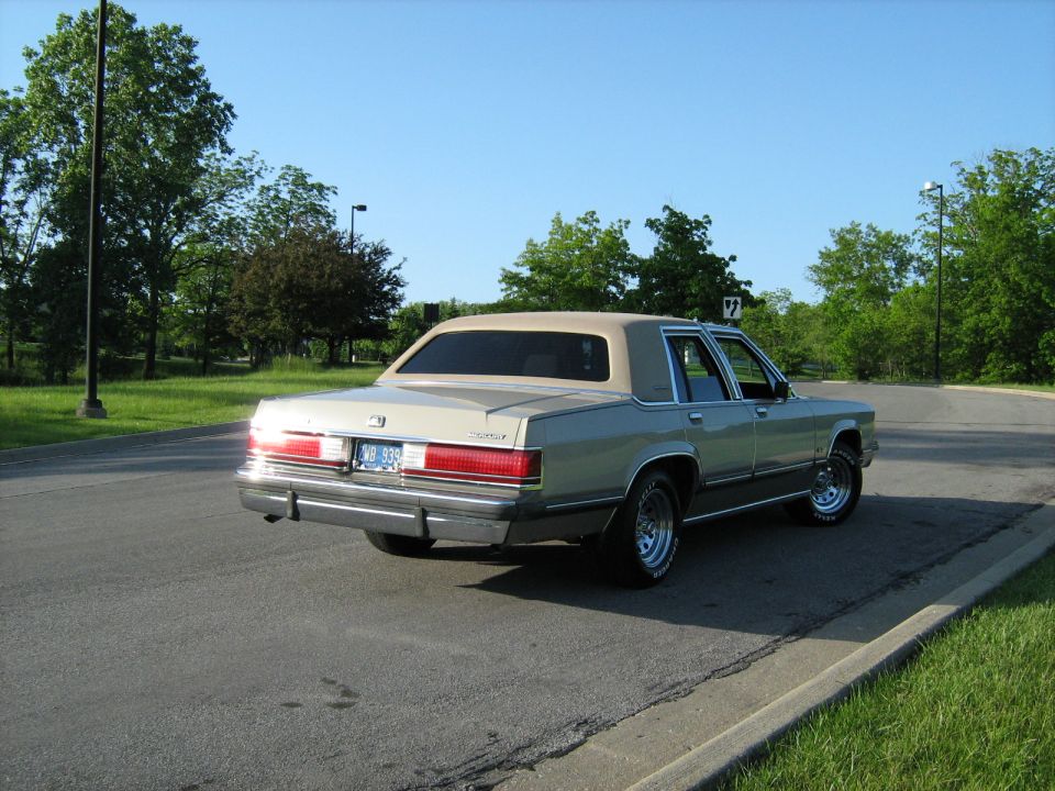 Rear view of a beige full-size sedan in a parking lot