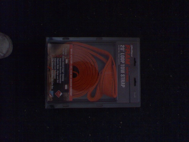 20' loop tow strap in plastic packaging