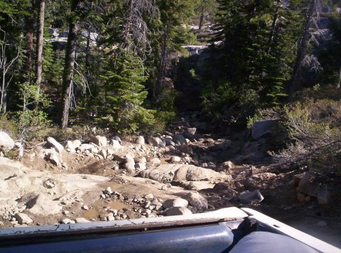 1989 Ford Bronco - Navigating a rocky, wooded trail, possibly a challenging off-road path.