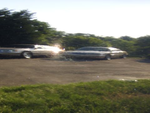 1996 Mercury Grand Marquis - Two silver limousines are parked next to each other, with a line of trees visible behind them.