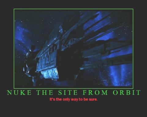 1986 Ford Bronco - A space station is depicted in orbit, with text overlaying the image suggesting a drastic solution.