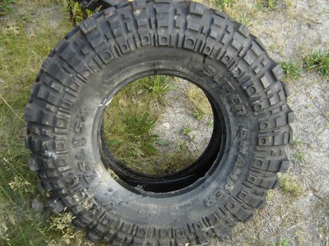 1988 Ford Bronco - Close-up of a Super Swamper off-road tire, size 35x15.5x15.