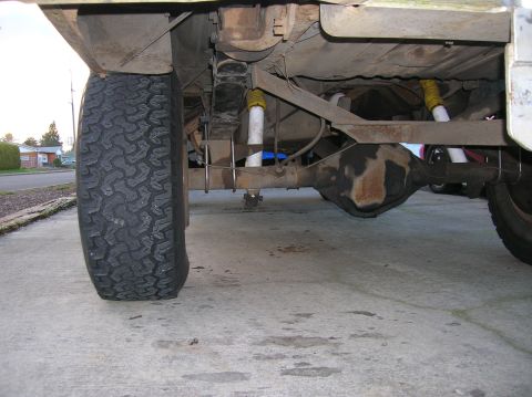 1978 Ford F-250 - Close-up of the rear suspension and axle assembly on a 1978 Ford F-250.