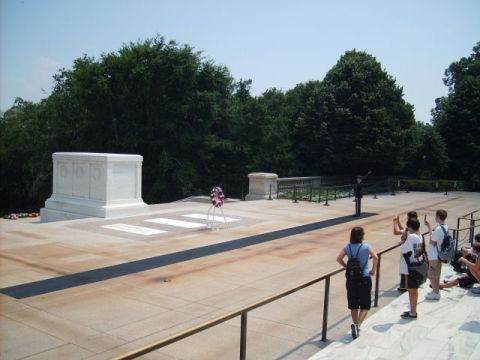 2004 Ford Crown Victoria - Visitors observe the Tomb of the Unknown Soldier at Arlington National Cemetery, with a sentry standing guard.