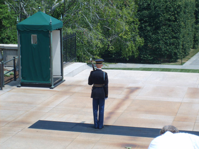Guard post at Tomb of the Unknown Soldier with a soldier standing guard