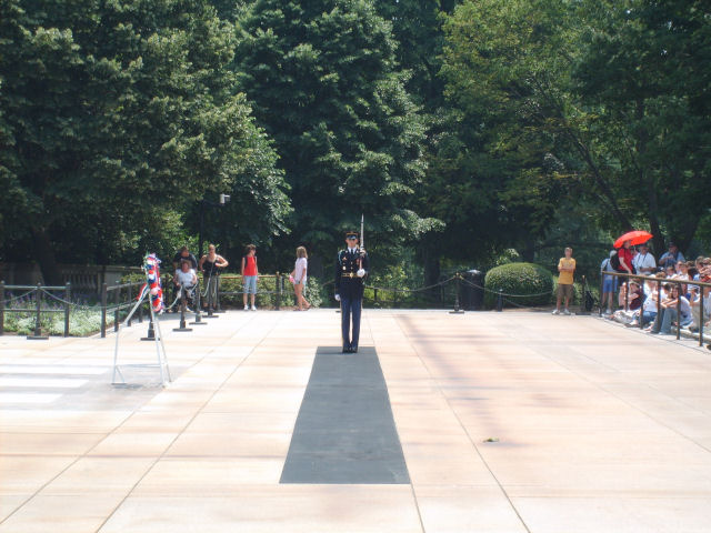 Tomb of the Unknown Soldier with a guard and onlookers