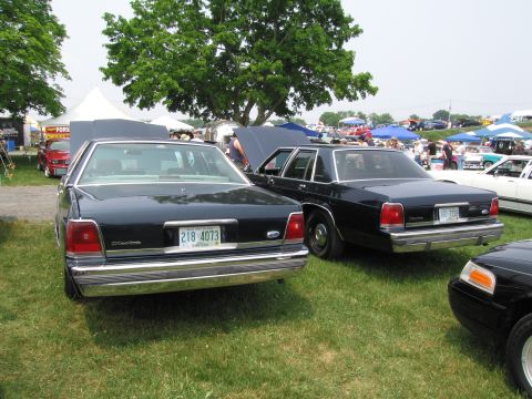 1991 Ford LTD Crown Victoria - Two 1991 Ford Crown Victoria LTD sedans are parked side-by-side at a car show, with a third vehicle partially visible.