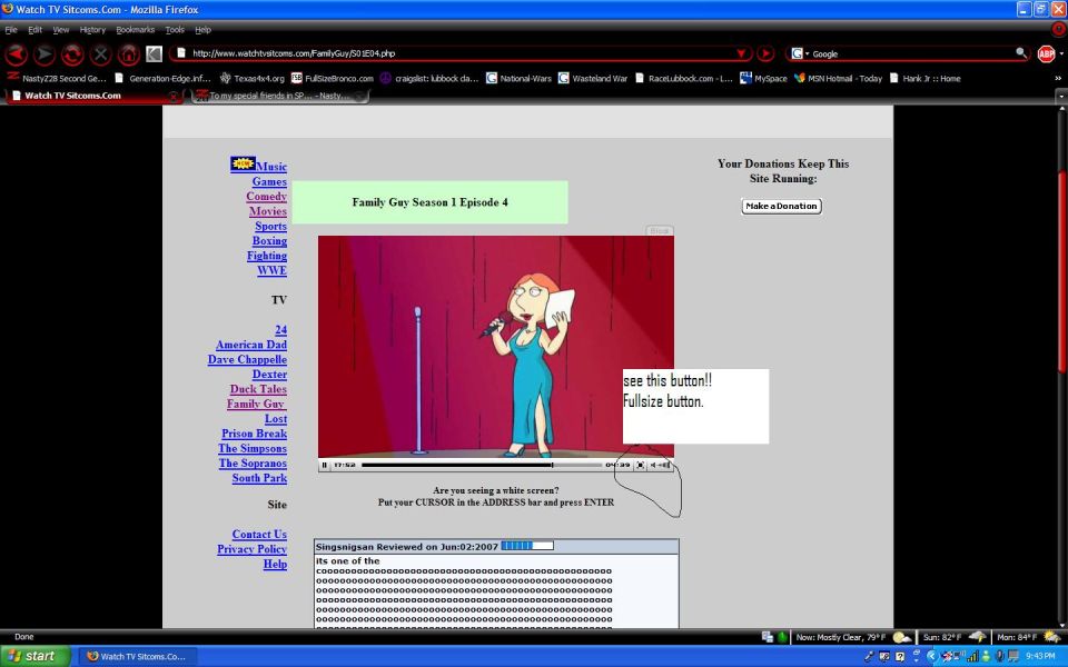 Screenshot of a website with a cartoon character singing on stage