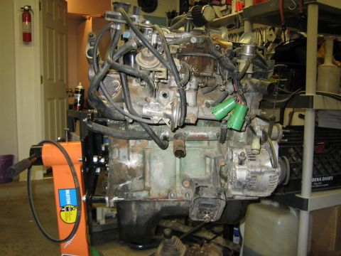 1987 Suzuki Samurai - Engine removed from vehicle and mounted on an engine stand for service or repair.