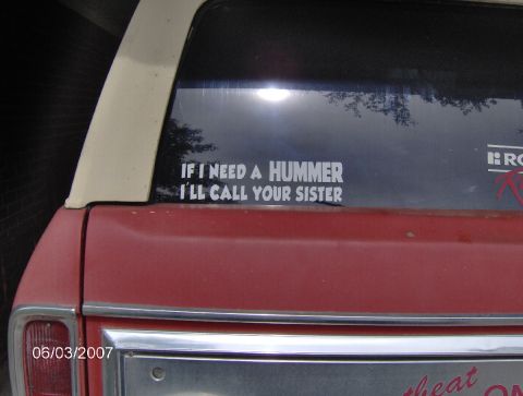 1978 Ford Bronco - A humorous sticker is applied to the rear window of a vehicle.