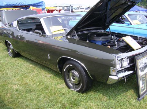 1970 Ford Ranchero - 1970 Ford Ranchero displayed outdoors with its hood open, revealing the engine bay.