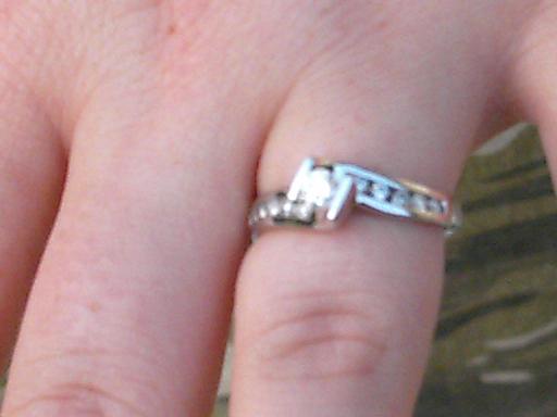 Diamond ring with channel-set stones on a finger