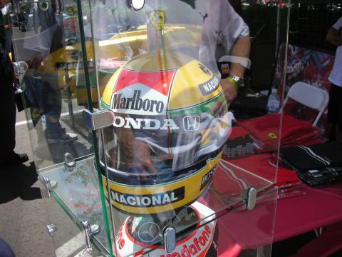 1998 Ford Crown Victoria - Replica racing helmet with prominent Marlboro and Honda branding is displayed in a glass case.