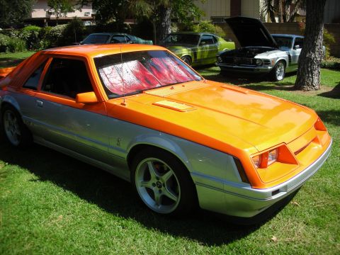 1998 Ford Crown Victoria - A two-tone orange and silver coupe is parked on a lawn, with other vehicles visible in the background.