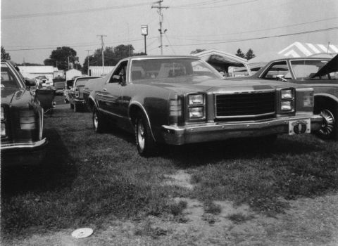 1979 Ford Ranchero - This vehicle is a 1979 Ford Ranchero, seen here from the front-right angle at an outdoor gathering.