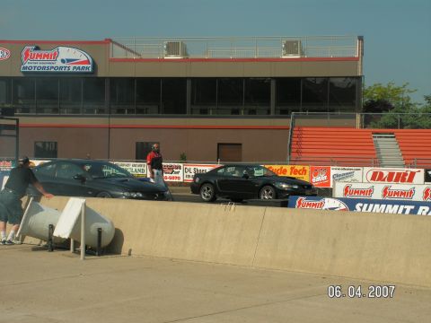 1988 Ford Mustang - Two cars are lined up on a drag strip at Summit Motorsports Park on June 4, 2007.