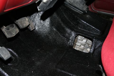 1993 Ford F-350 - Driver's side floorboard. Herculiner roll-on kit from Napa. I did this because I had a bad habit of flooding the interior, so I needed a du…
