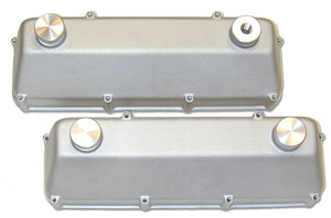 1975 Ford Ranchero - A pair of silver valve covers are shown against a white background.