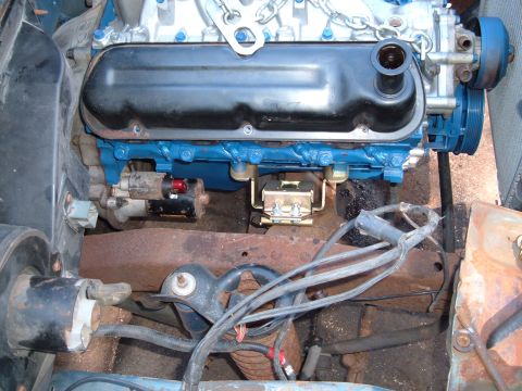1990 Ford Ranger - Close-up view of a V8 engine installed in a vehicle's engine bay.