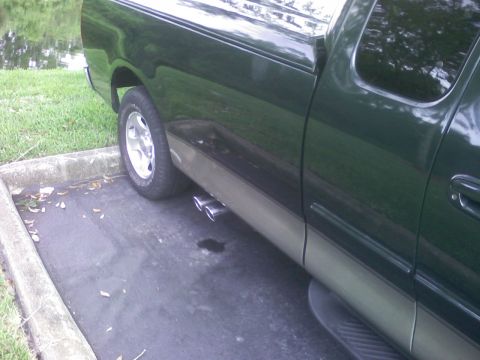 2001 Ford F-150 - Side view of a 2001 Ford F-150 pickup truck with dual exhaust tips.