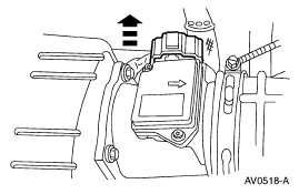 2001 Ford Crown Victoria - Diagram of a Mass Air Flow sensor assembly, showing airflow direction.