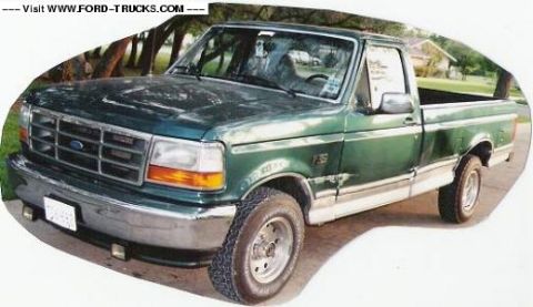 1996 Ford F-150 - This 1995 Ford F-150 pickup truck is shown from a 3/4 front angle.