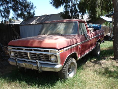 1977 Ford F-150 - This 1977 Ford F-150 pickup truck is seen from a 3q-front angle, parked outdoors.