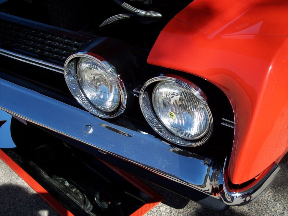 1972 Ford Ranchero front end with chrome bumper and dual headlights