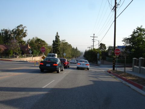 1993 Ford Taurus - Multiple vehicles are seen on a street with trees and houses lining the sides, under a clear sky.